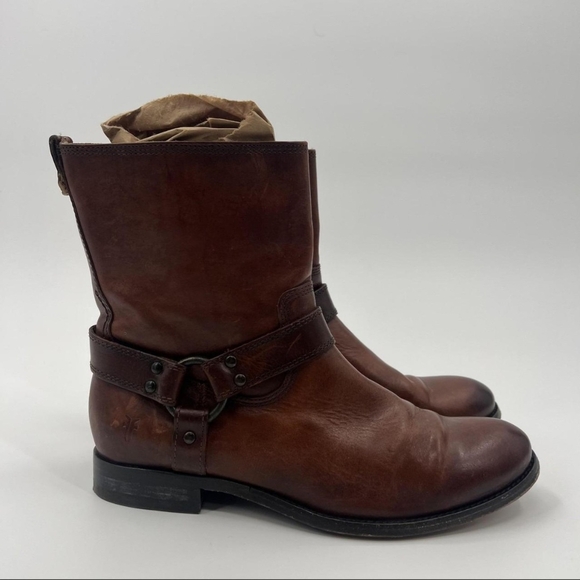 Frye Brown Leather Harness Boots Moto Western Riding  Boots Women's Size 10 - Picture 2 of 10